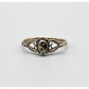 Sterling Silver Yin Yang Ring Filigree Hearts Delicate Enamel Size 6 Stamped 925